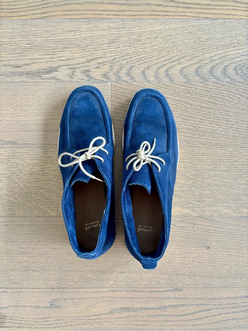 Lukure Men's Suede Boat Shoes in Deep Blue with Contrast Laces